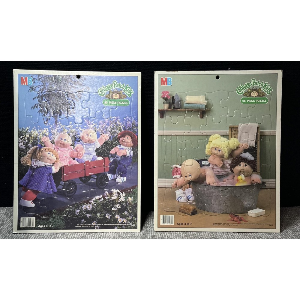 Vintage Milton Bradley Cabbage Patch Kids 25 Piece Tray Puzzles Lot 2 1984